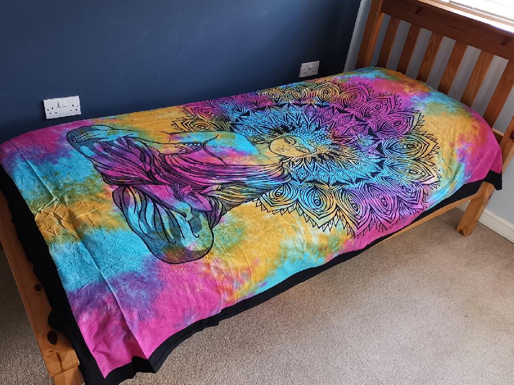 Ancient Wisdom Single Cotton Bedspread + Wall Hanging - Peaceful Buddha