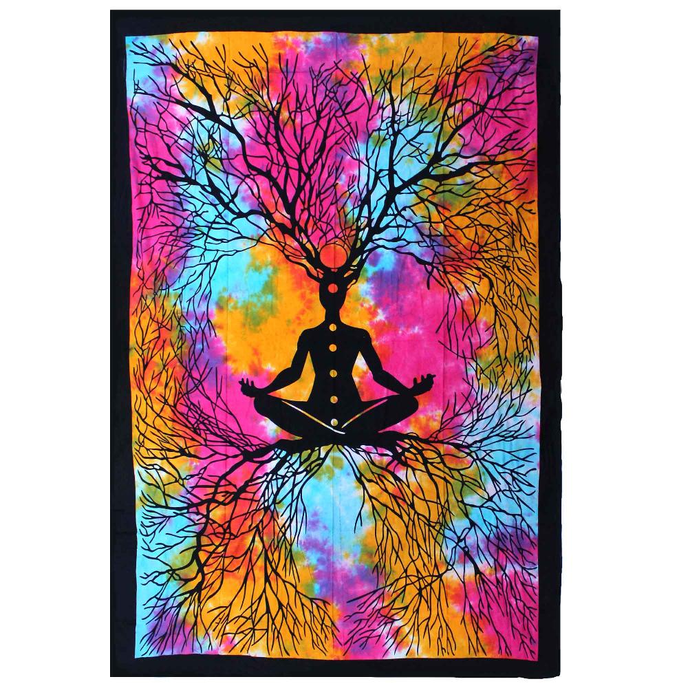 ancient wisdom Single Cotton Bedspread + Wall Hanging - Yoga Tree