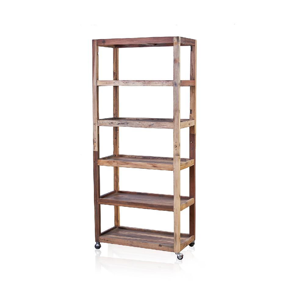 ancient wisdom Six Shelf Display with Casters - Recycled Wood