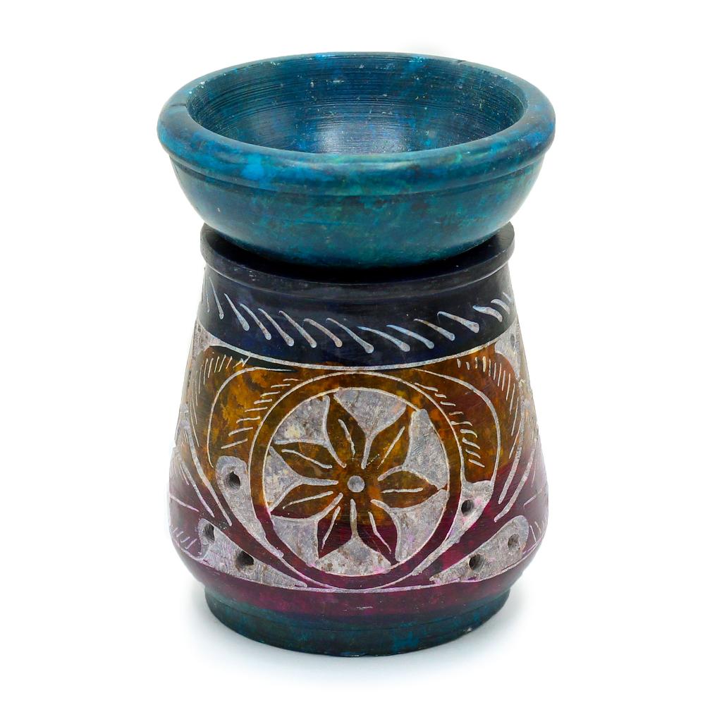 ancient wisdom Small Coloured Soapstone Oil Burner 8cm - Flower