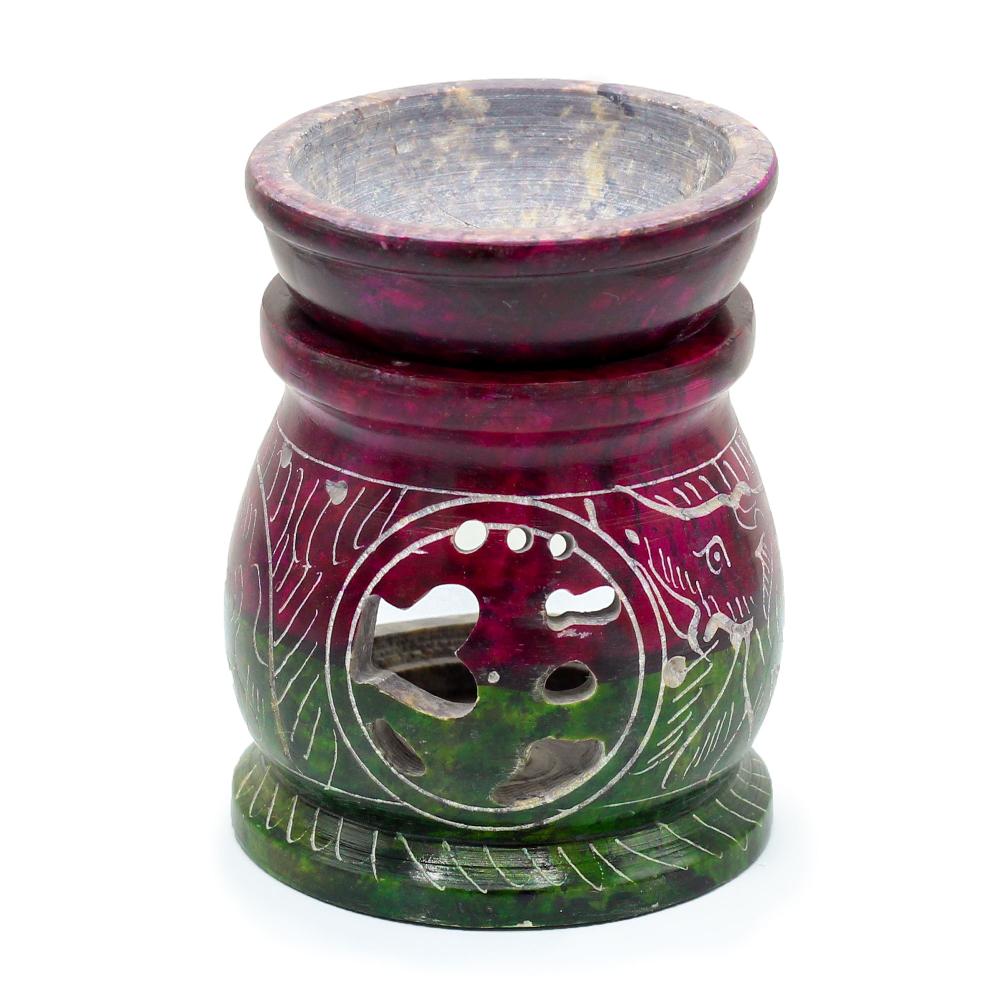 ancient wisdom Small Coloured Soapstone Oil Burner 8cm - Om & Elephant