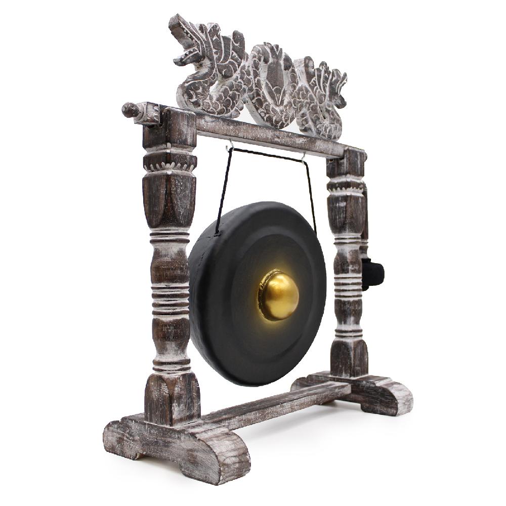 Ancient Wisdom Small Healing Gong In Stand - 25cm - Black