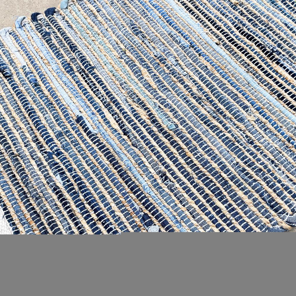 Ancient Wisdom Small Jute And Recycled Cotton Rug - 50x90cm - Blue