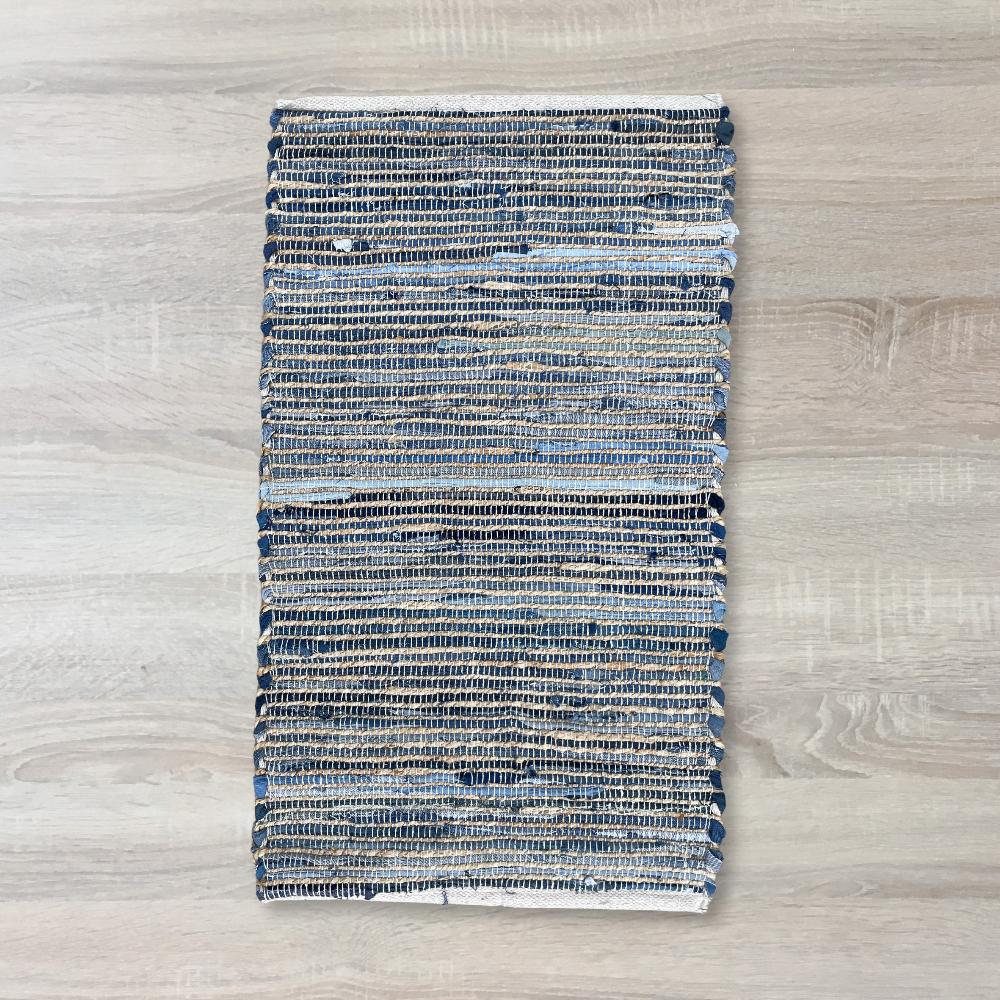 Ancient Wisdom Small Jute And Recycled Cotton Rug - 50x90cm - Blue