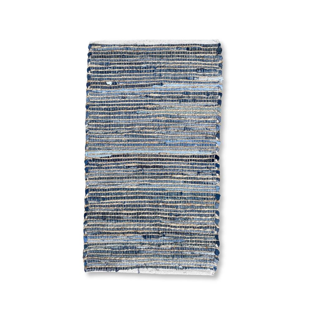 ancient wisdom Small Jute and Recycled Cotton Rug - 50x90cm - Blue