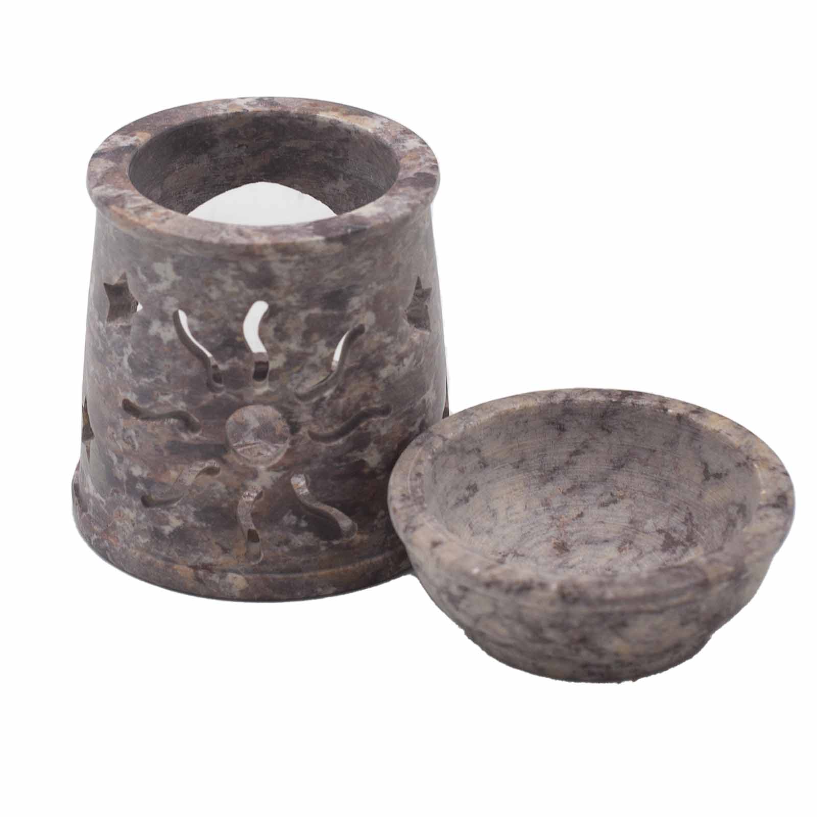 Ancient Wisdom Small Soapstone Oil Burner 8cm - Sun & Stars
