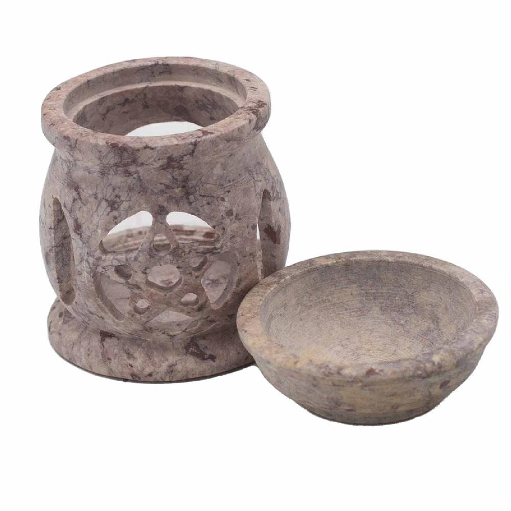 Ancient Wisdom Small Soapstone Oil Burner 8cm - Three Moon Pentagon