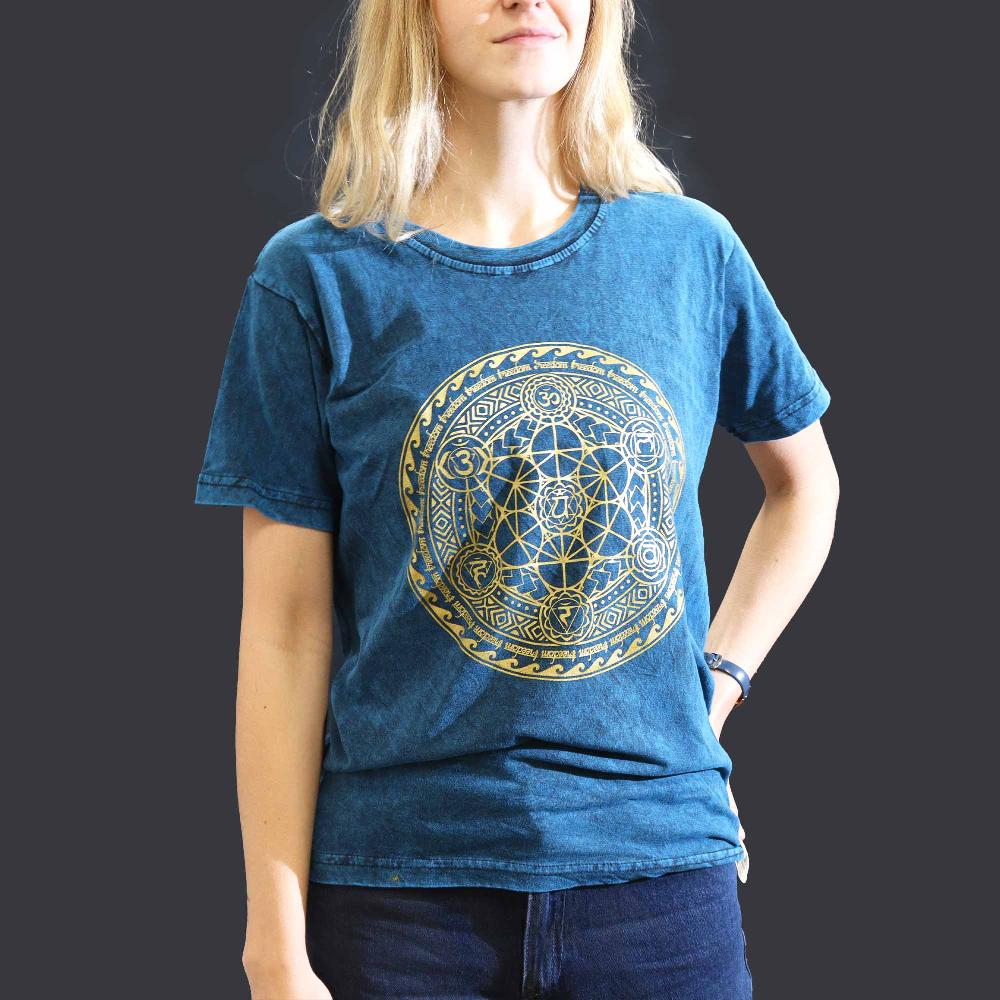 Ancient Wisdom Small Stone Washed T-Shirt - Chakra - Blue