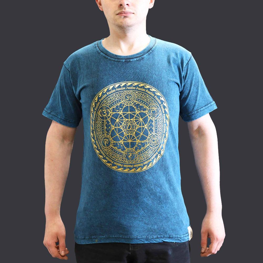 ancient wisdom Small Stone Washed T-Shirt - Chakra - Blue