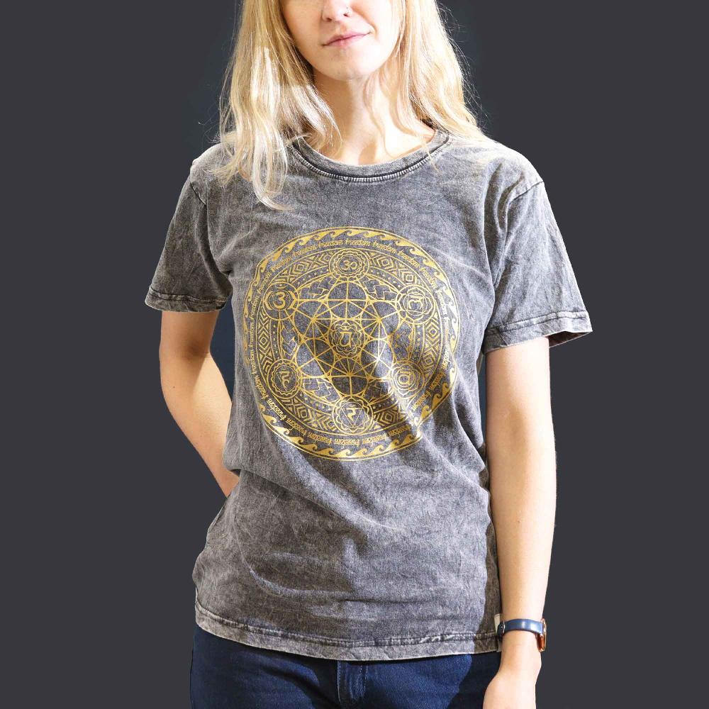 ancient wisdom Small Stone Washed T-Shirt - Chakra - Dark Grey