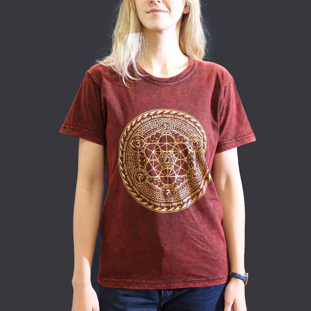 ancient wisdom Small Stone Washed T-Shirt - Chakra - Maroon