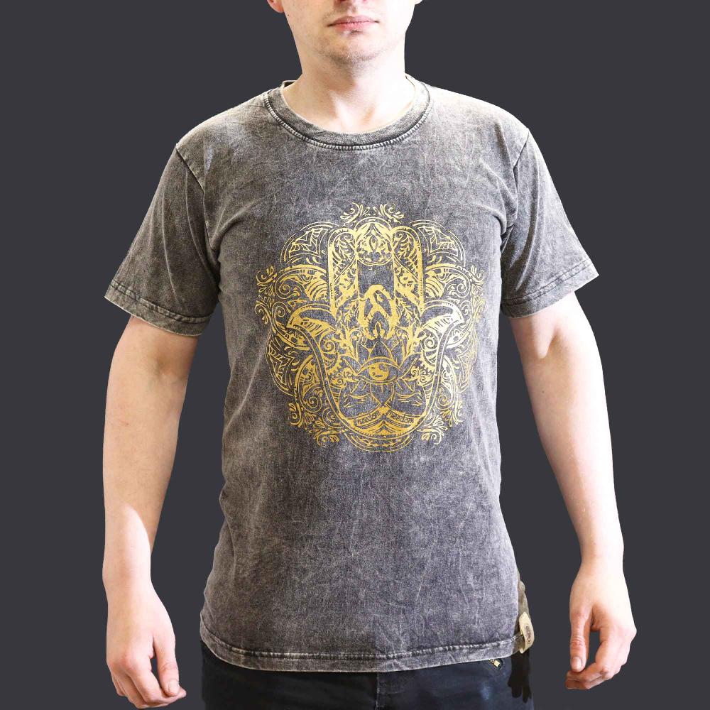 ancient wisdom Small Stone Washed T-Shirt - Hamsa - Dark Grey
