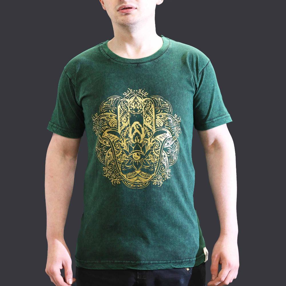 ancient wisdom Small Stone Washed T-Shirt - Hamsa - Green