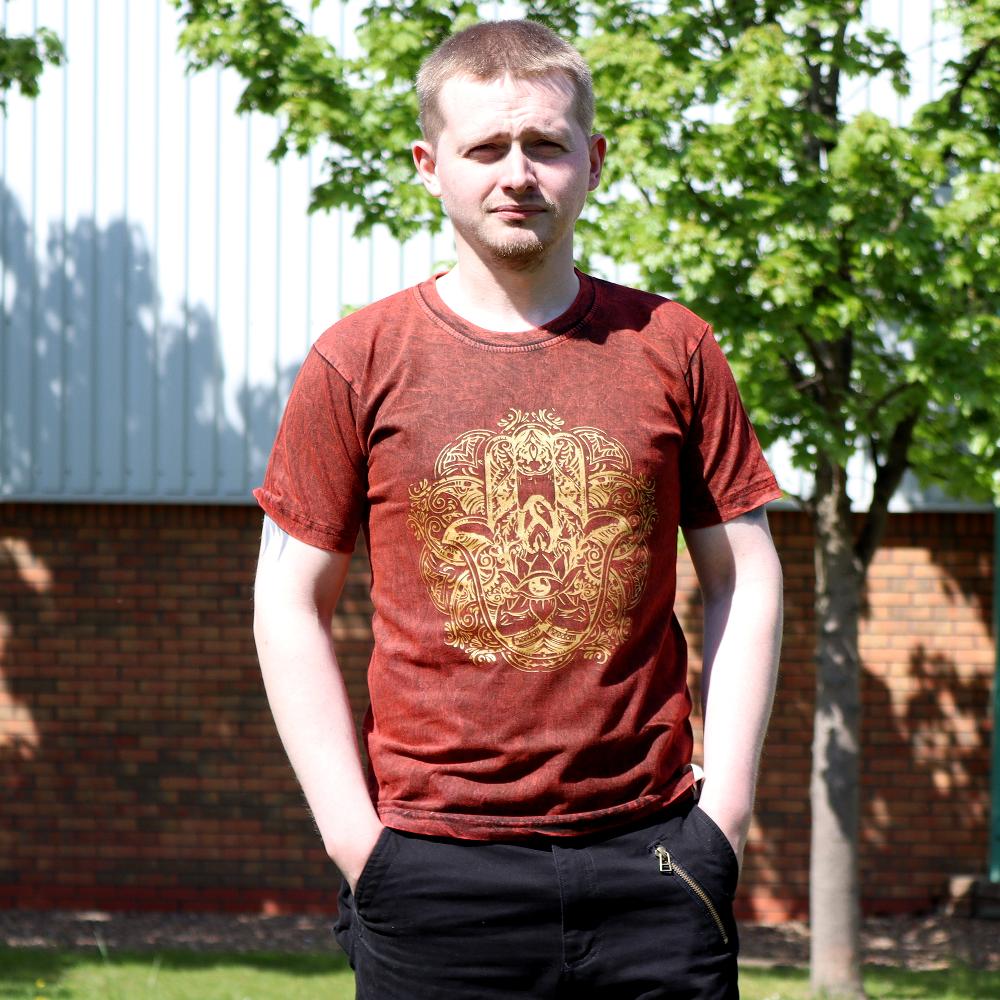 Ancient Wisdom Small Stone Washed T-Shirt - Hamsa - Maroon