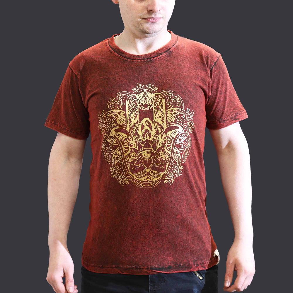 ancient wisdom Small Stone Washed T-Shirt - Hamsa - Maroon