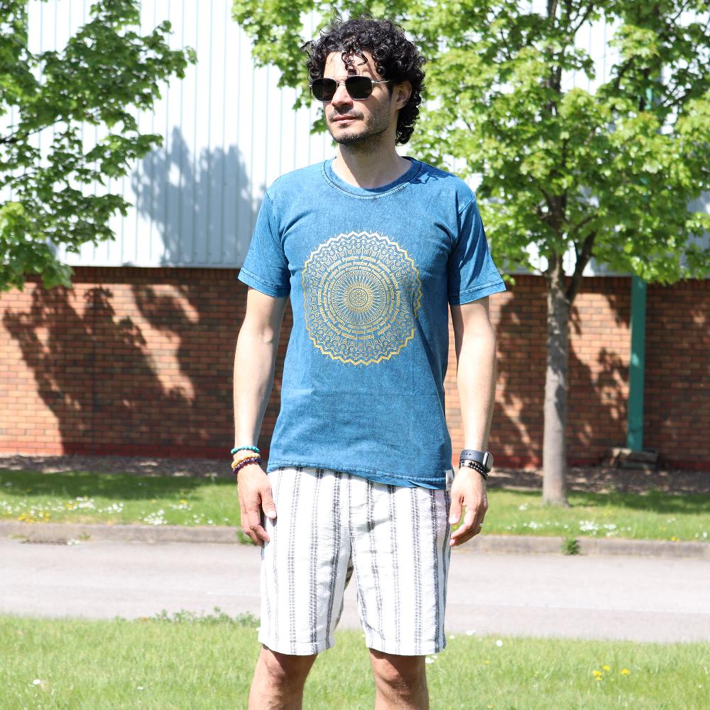Ancient Wisdom Small Stone Washed T-Shirt - Mandala - Blue