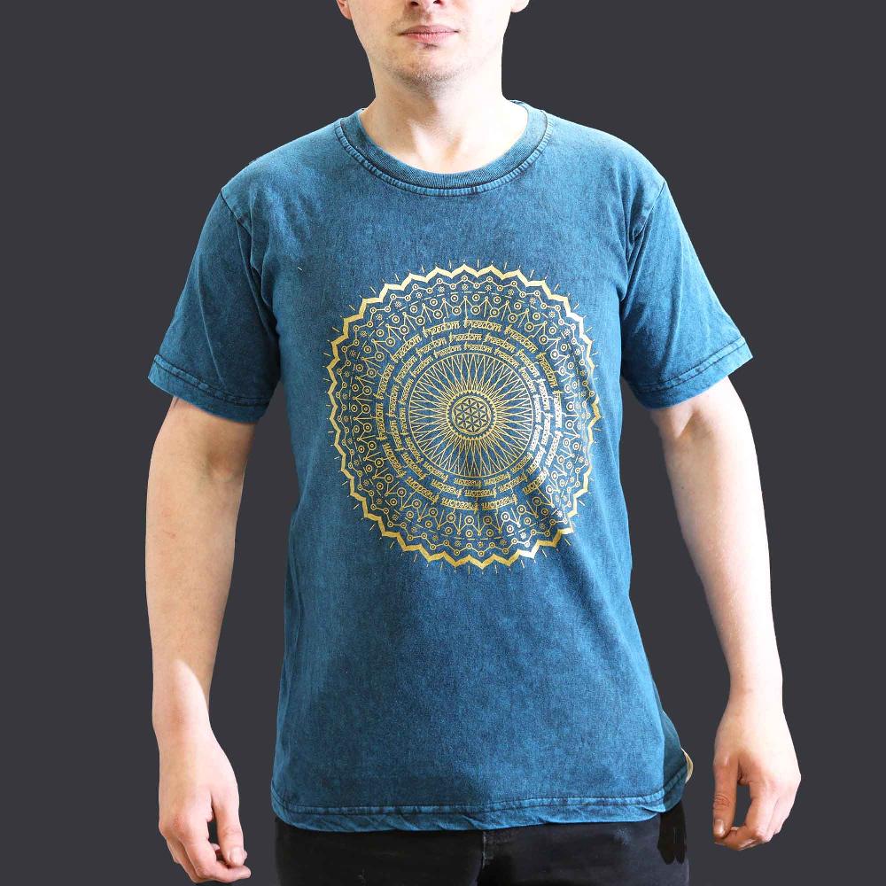 ancient wisdom Small Stone Washed T-Shirt - Mandala - Blue