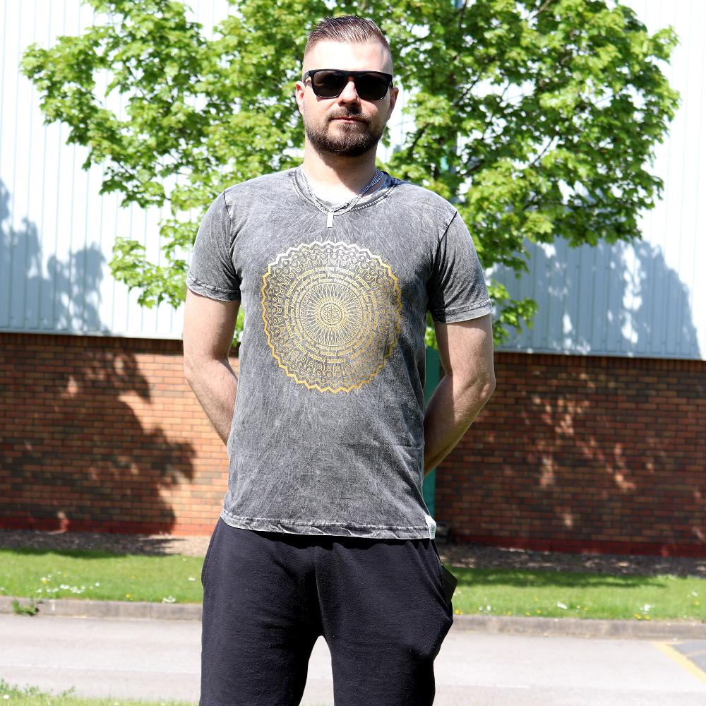 Ancient Wisdom Small Stone Washed T-Shirt - Mandala - Dark Grey