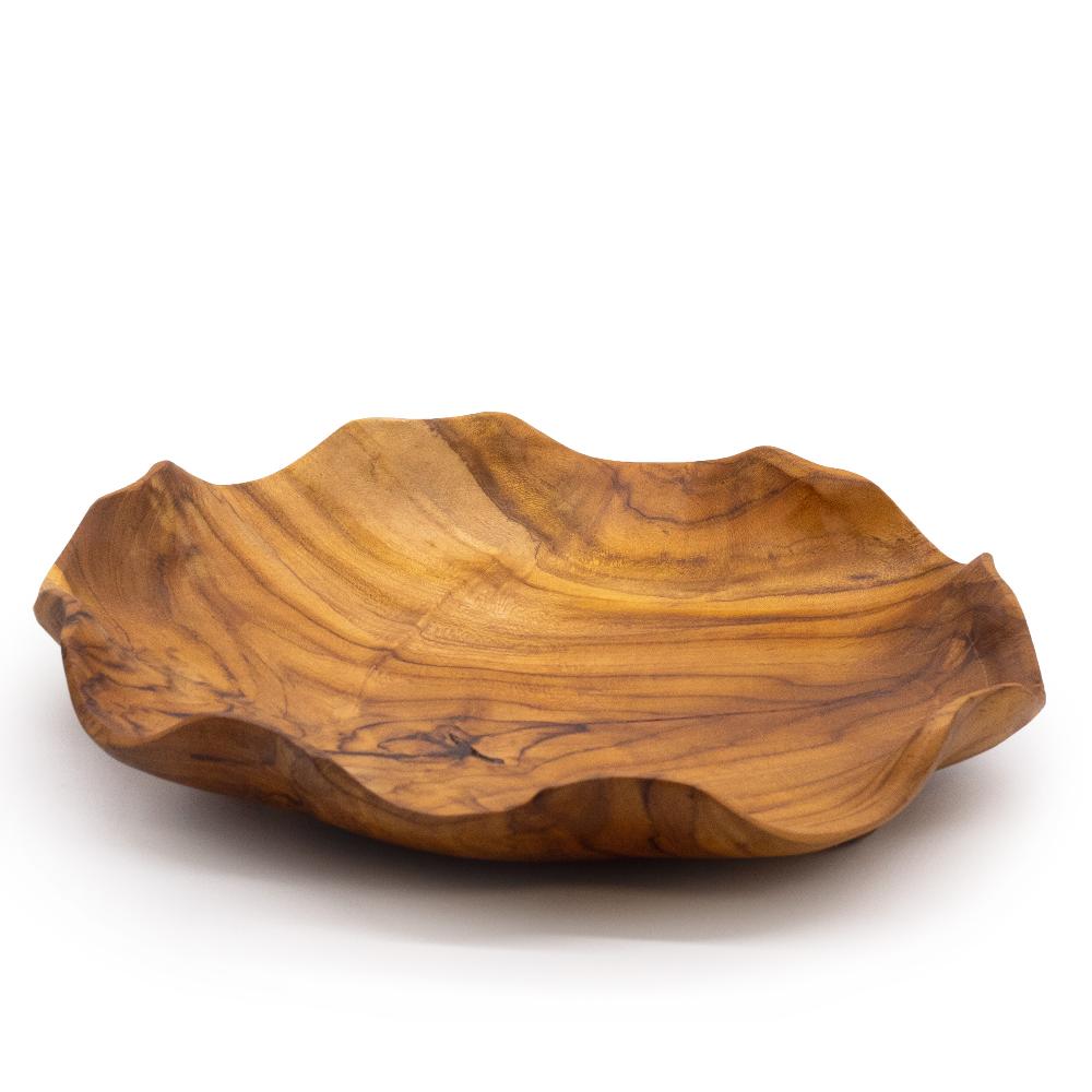 Ancient Wisdom Smooth Round Teakwood Fruit Bowl - 28x5.5cm