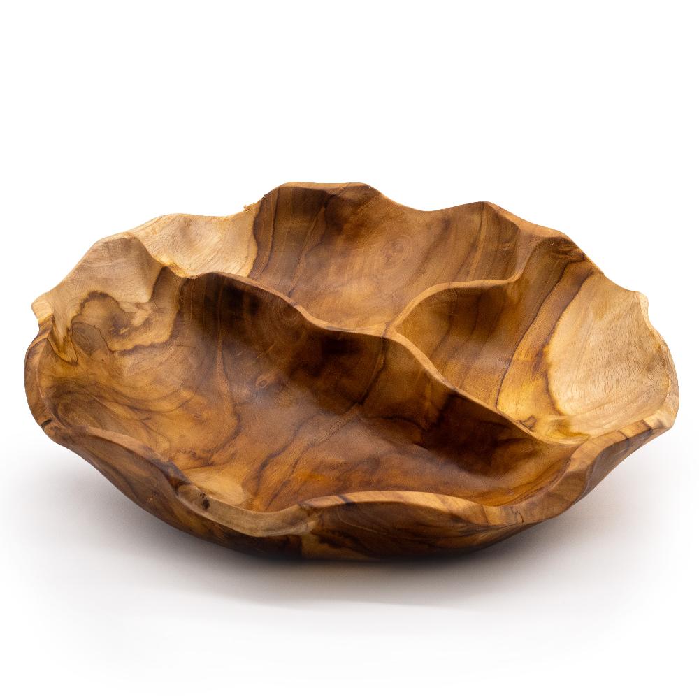 ancient wisdom Smooth Round Teakwood Fruit Bowl Three Sections - 30x5.5cm