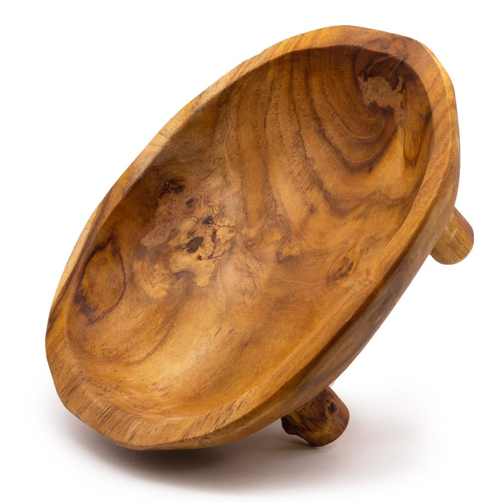 Ancient Wisdom Smooth Teakwood Fruit Bowl On Legs - 30x23x10cm