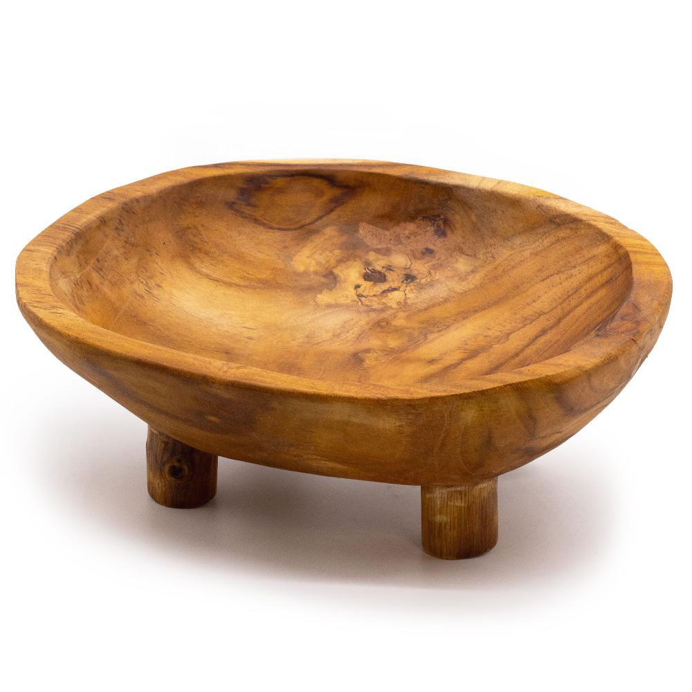 ancient wisdom Smooth Teakwood Fruit Bowl on Legs - 30x23x10cm