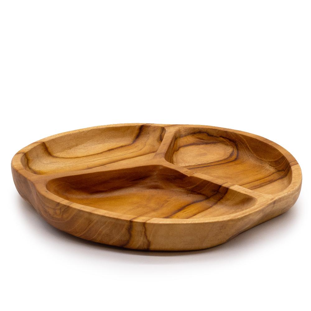 ancient wisdom Smooth Teakwood Fruit Bowl Three Sections - 30x4cm