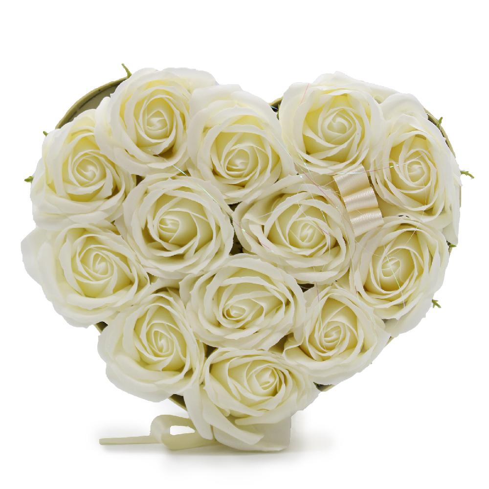 ancient wisdom Soap Flower Gift Bouquet - 13 Cream Roses - Heart