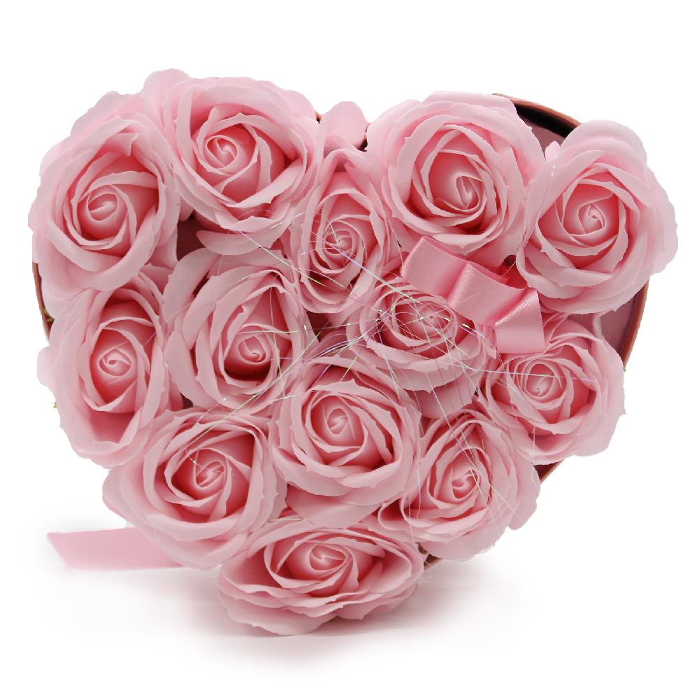 ancient wisdom Soap Flower Gift Bouquet - 13 Pink Roses - Heart