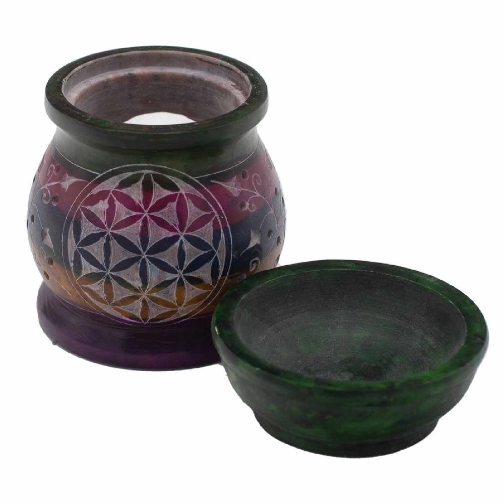 Ancient Wisdom Soapstone Oil Burner 10cm - Flower Of Life - Five Colours