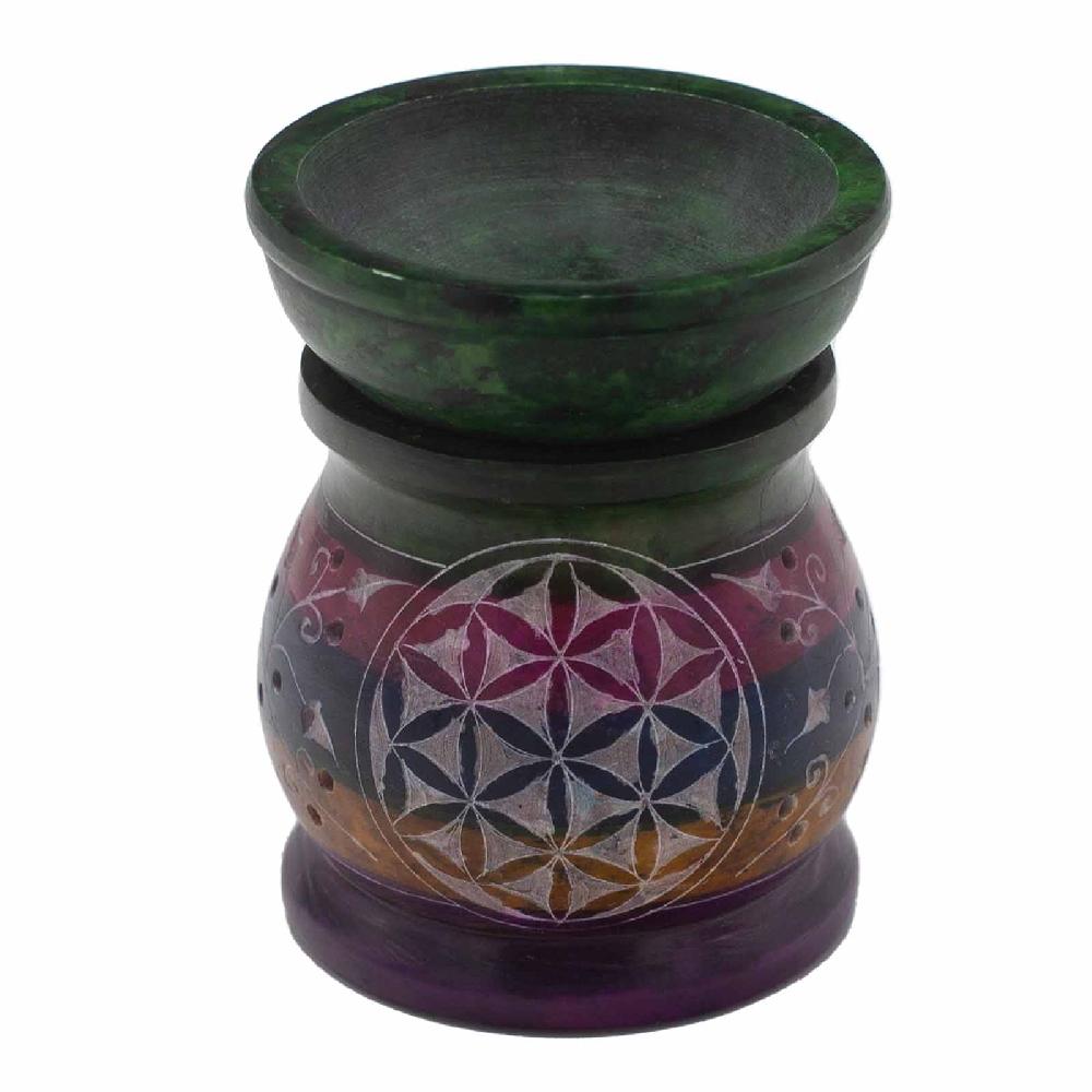ancient wisdom Soapstone Oil Burner 10cm - Flower of Life - Five Colours