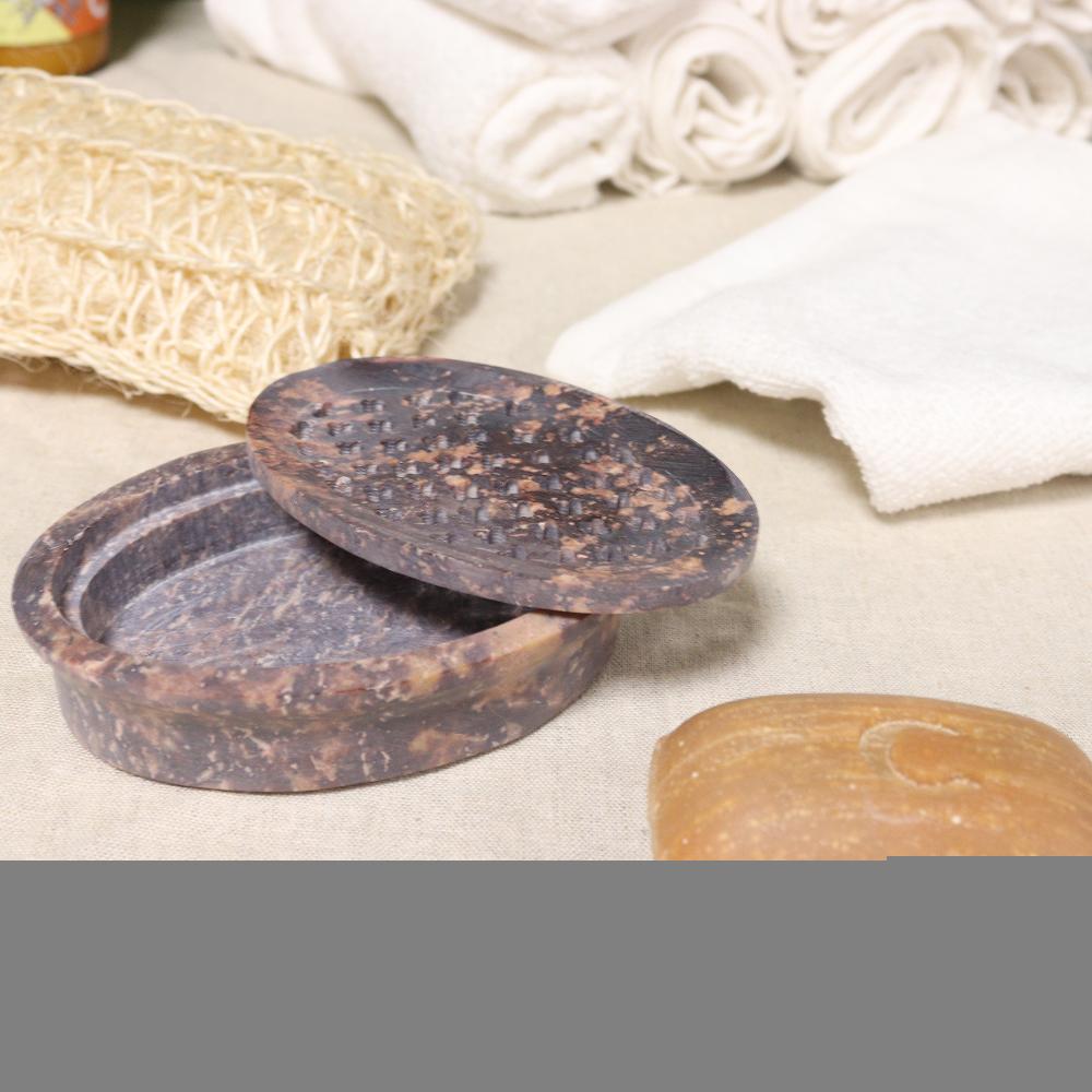 Ancient Wisdom Soapstone Soap Dish & Drainer 11x8cm- Classic Oval