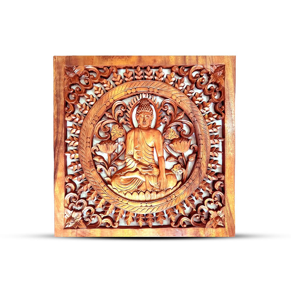 ancient wisdom Square Decorative Wooden Buddha Panel 40x40cm