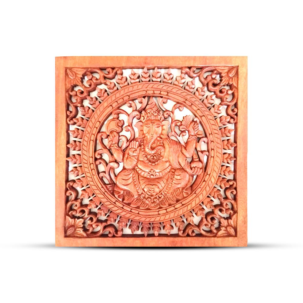 ancient wisdom Square Decorative Wooden Ganesh Panel 40x40cm