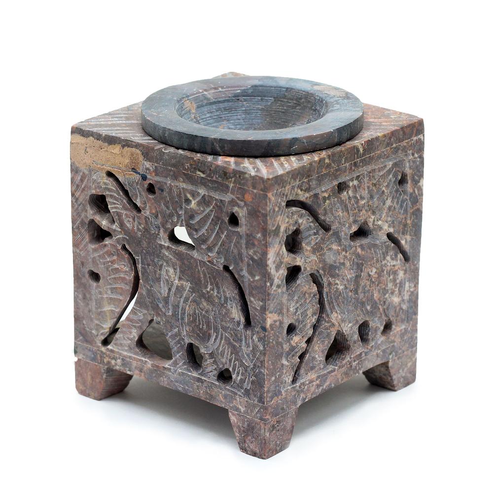 ancient wisdom Square Soapstone Oil Burner 10x7.5cm - Elephant