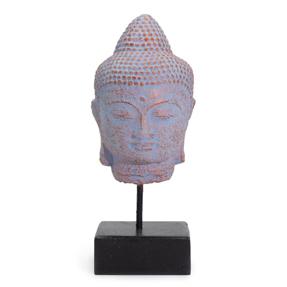 ancient wisdom Stillness Buddha Head on Stand - Blue Copper