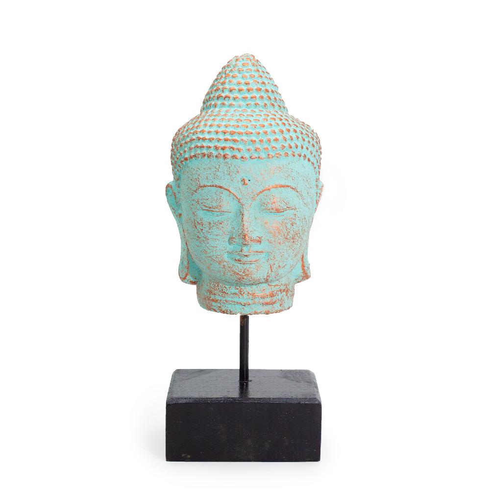 ancient wisdom Stillness Buddha Head on Stand - Green Copper