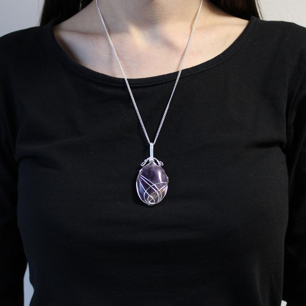 Ancient Wisdom Swirl Wrapped Gemstone Necklace - Amethyst