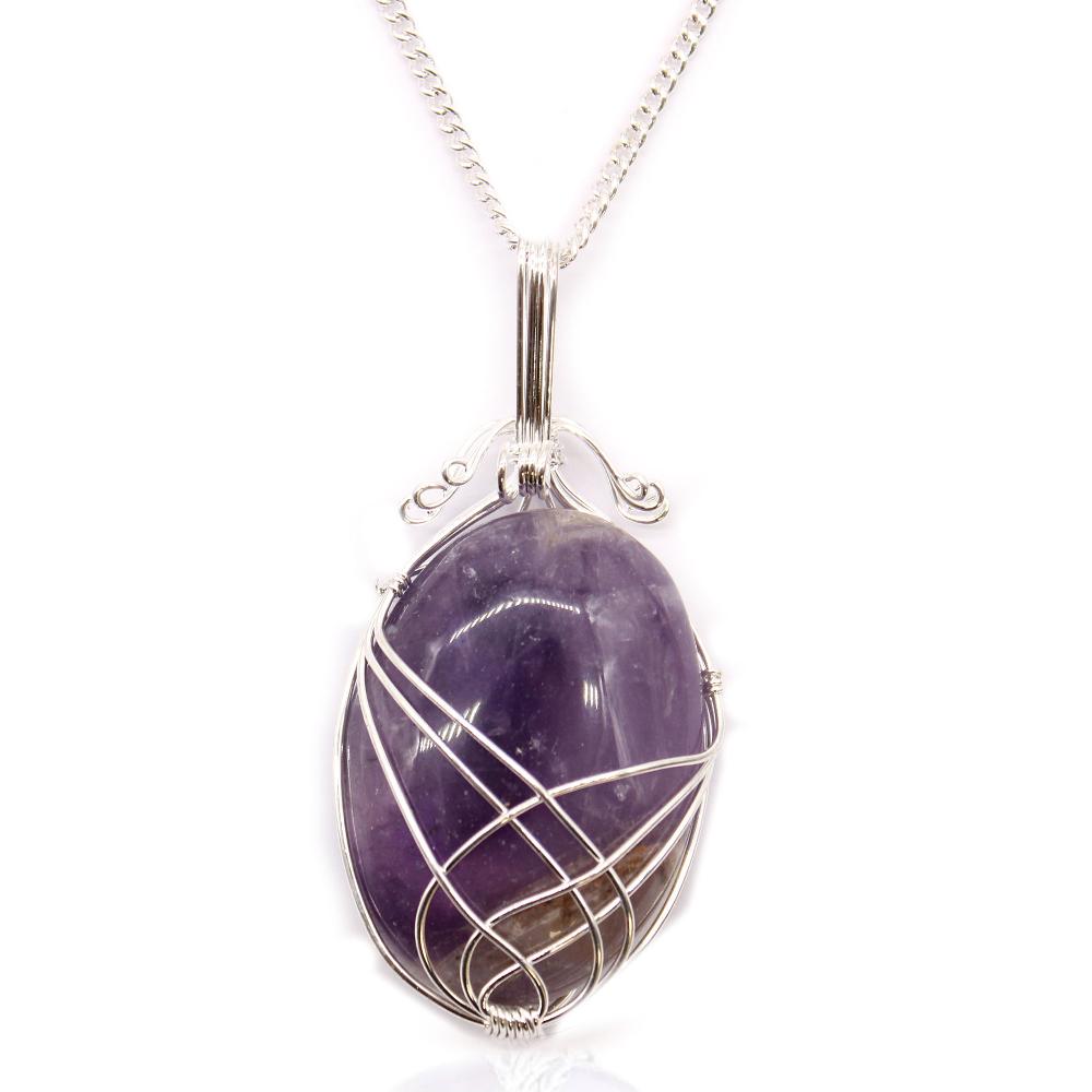 ancient wisdom Swirl Wrapped Gemstone Necklace - Amethyst