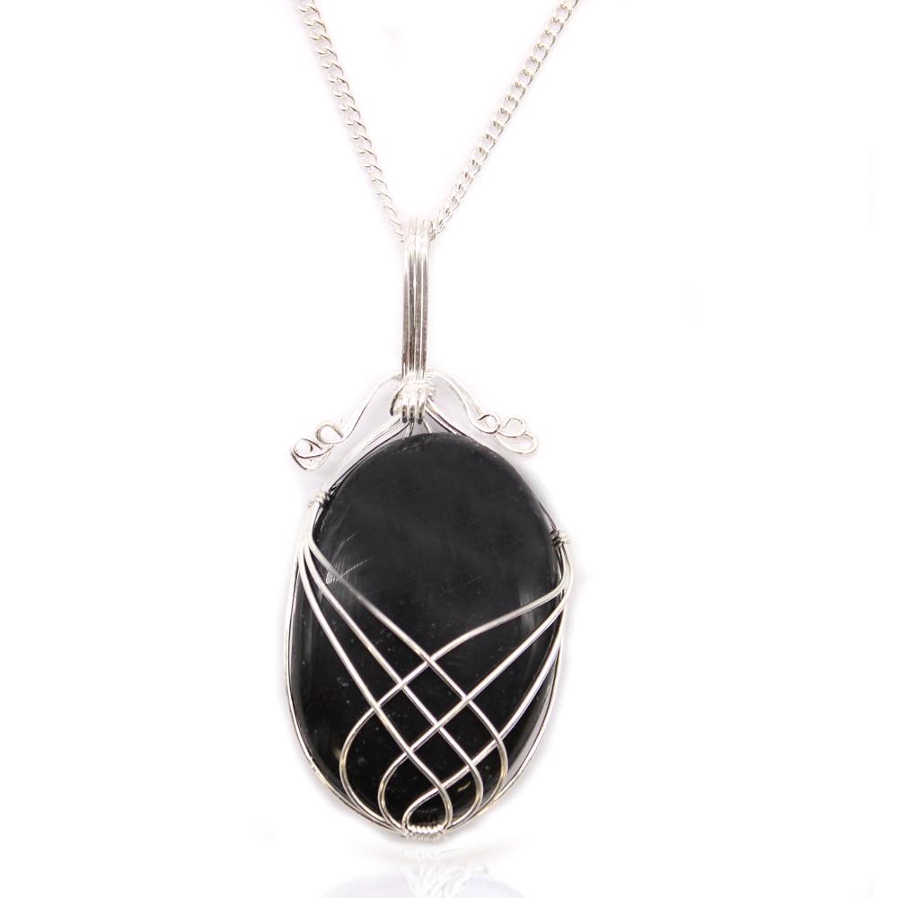ancient wisdom Swirl Wrapped Gemstone Necklace - Black Onyx