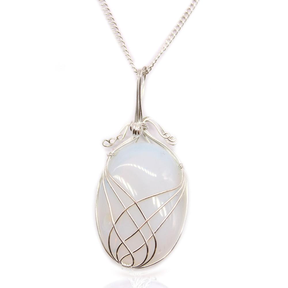 ancient wisdom Swirl Wrapped Gemstone Necklace - Opalite