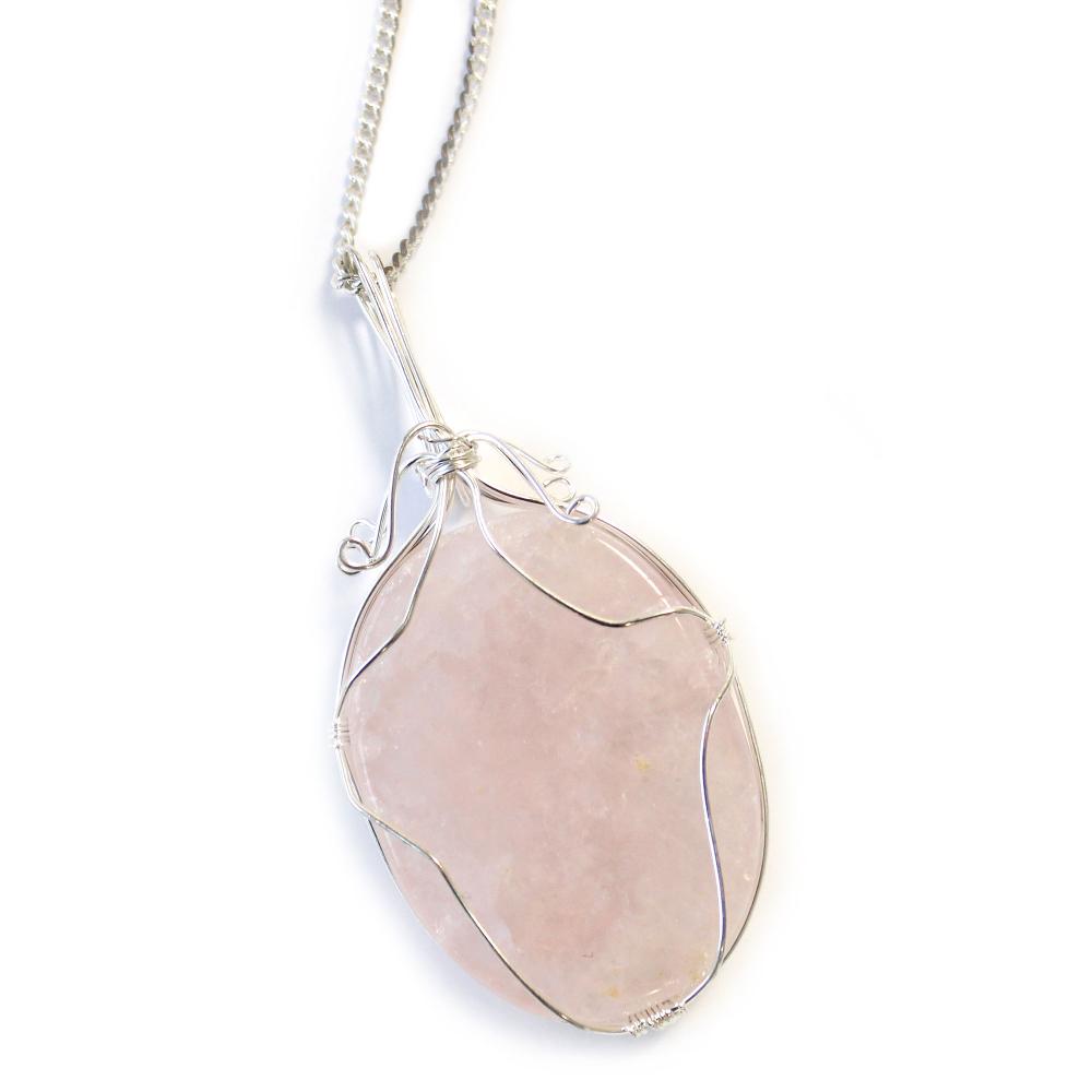 Ancient Wisdom Swirl Wrapped Gemstone Necklace - Rose Quartz