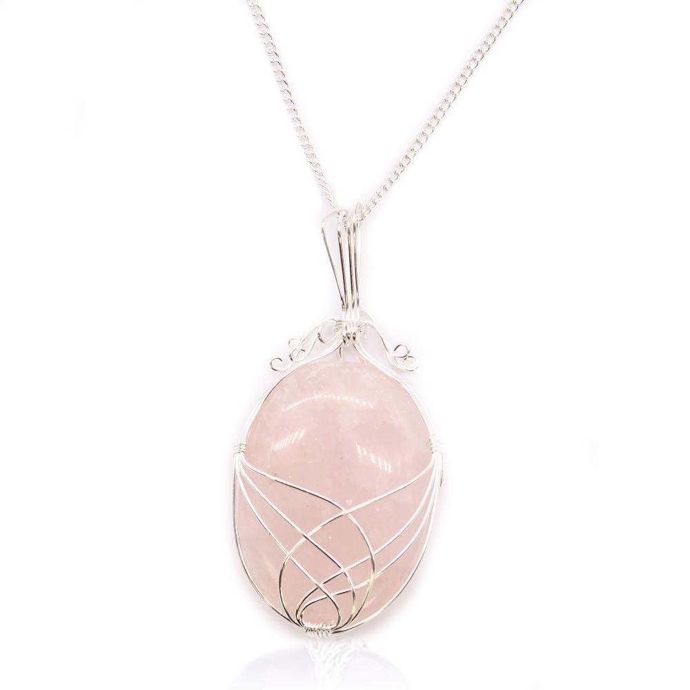ancient wisdom Swirl Wrapped Gemstone Necklace - Rose Quartz
