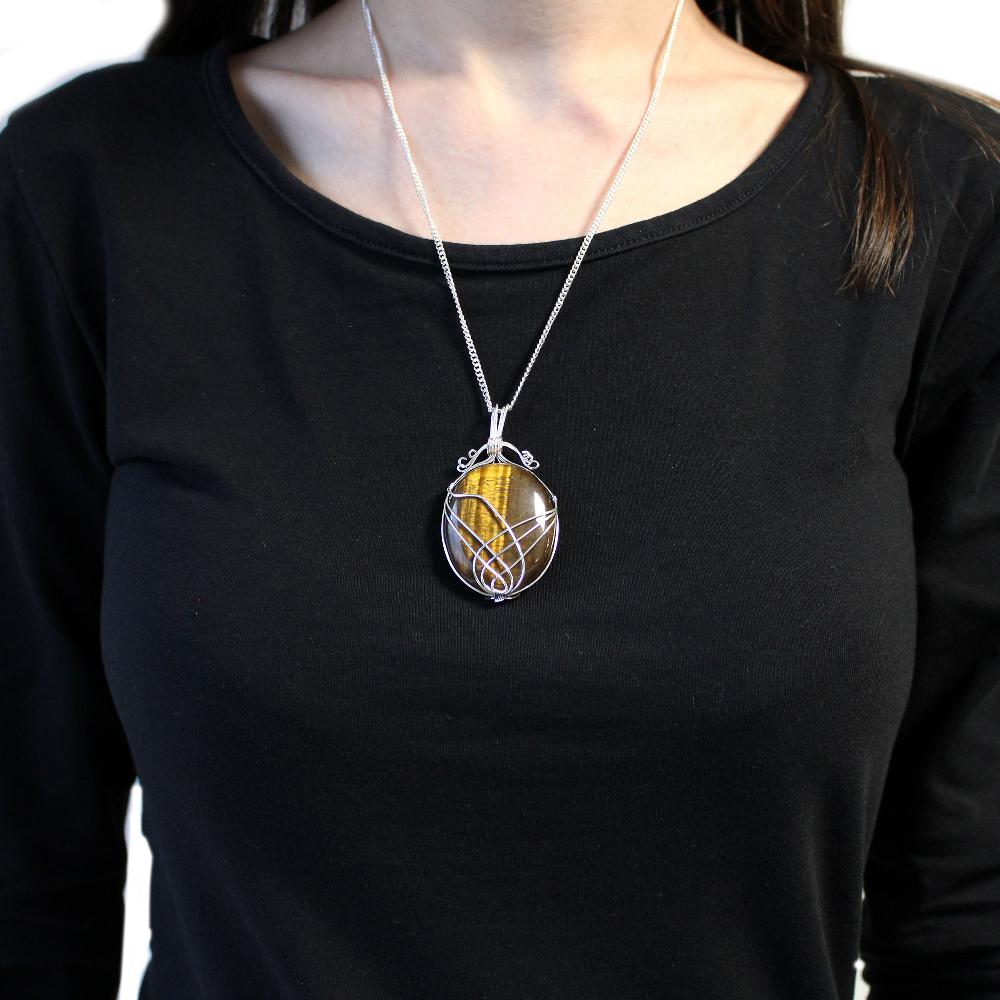 Ancient Wisdom Swirl Wrapped Gemstone Necklace - Tiger Eye