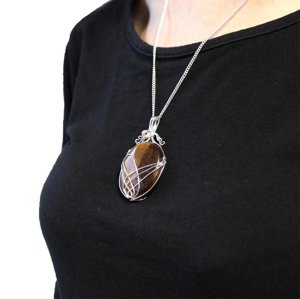Ancient Wisdom Swirl Wrapped Gemstone Necklace - Tiger Eye