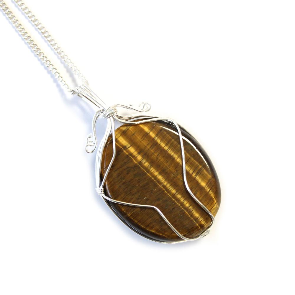 Ancient Wisdom Swirl Wrapped Gemstone Necklace - Tiger Eye