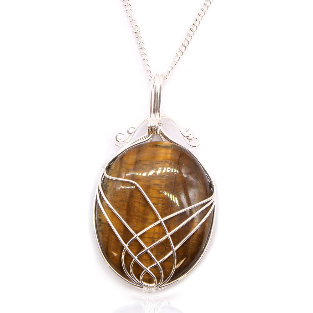 ancient wisdom Swirl Wrapped Gemstone Necklace - Tiger Eye