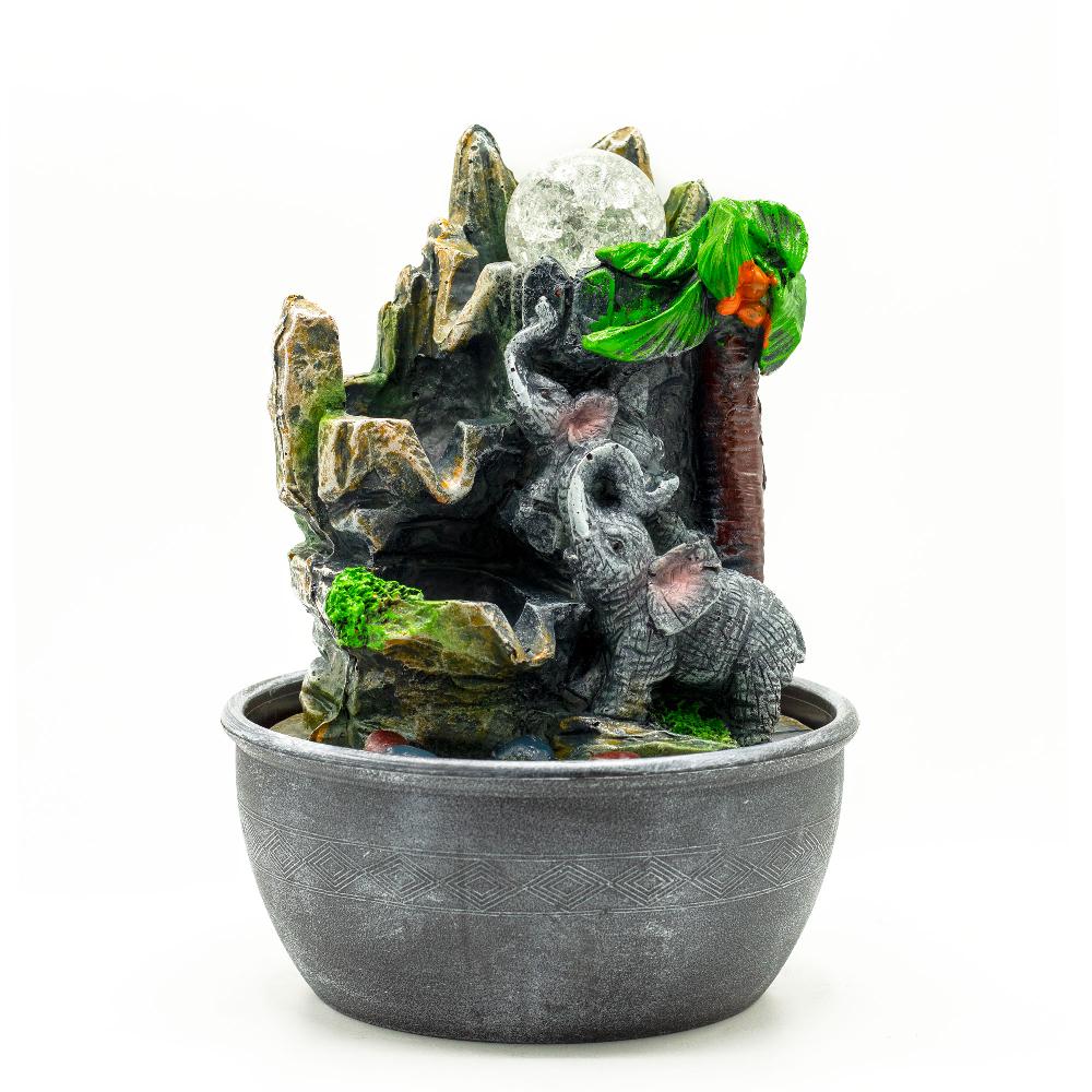 ancient wisdom Tabletop Water Feature - 25cm - Elephants & Palm Tree