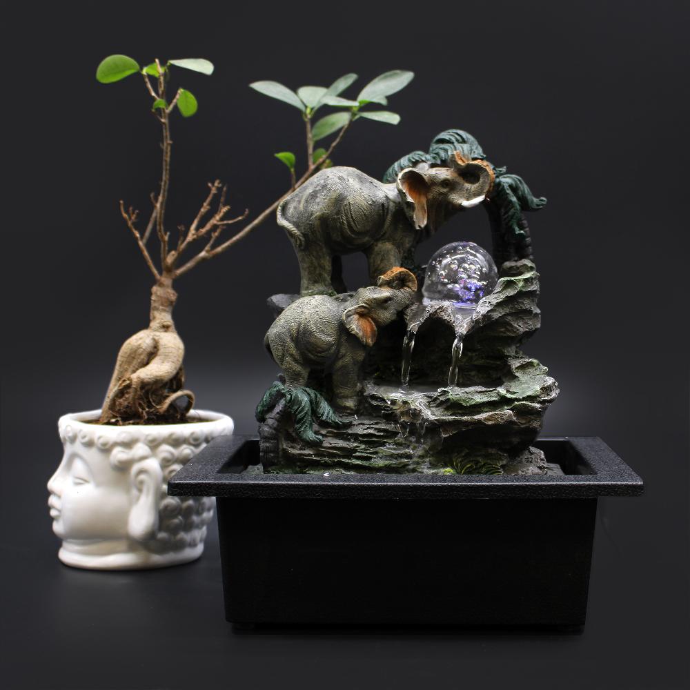 Ancient Wisdom Tabletop Water Feature - 30cm - Elephant Family