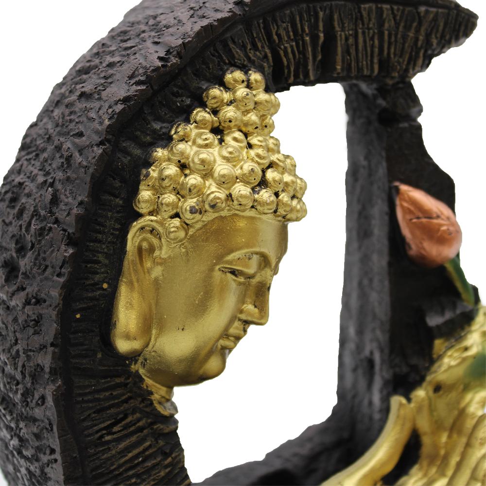 Ancient Wisdom Tabletop Water Feature - 30cm - Golden Buddha & Lotus